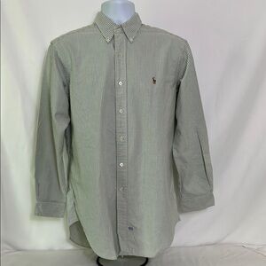 Ralph Lauren Men's Size 16/33 Long Sleeve Green White Striped Button Front Shirt